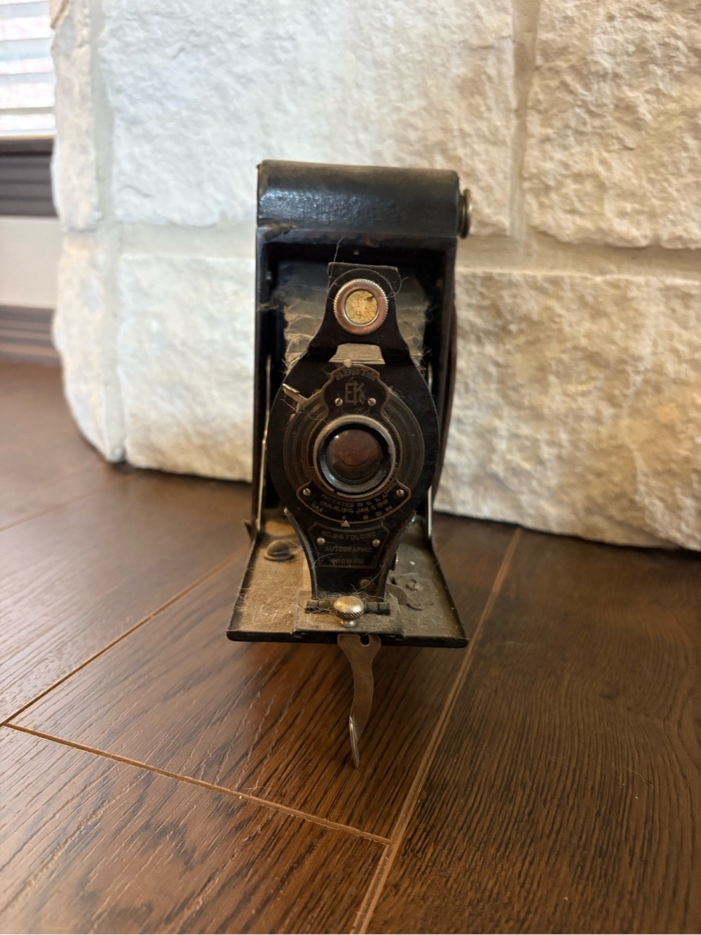 Vintage Kodak Black Folding Camera with Leather Bellows